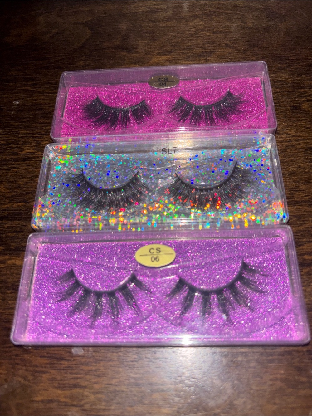 3-Pack False Eyelashes Set - Black Lashes with Pink, Holographic & Purple Cases